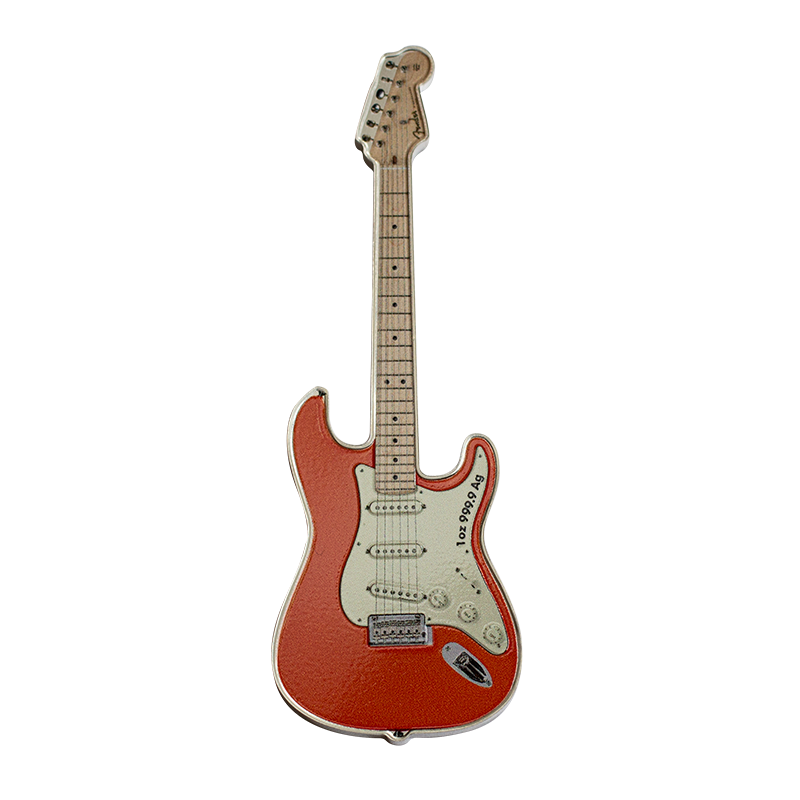 Image for Fender® 1 oz Pure Silver Stratocaster® Fiesta Red Shaped Coin (2022) from TD Precious Metals